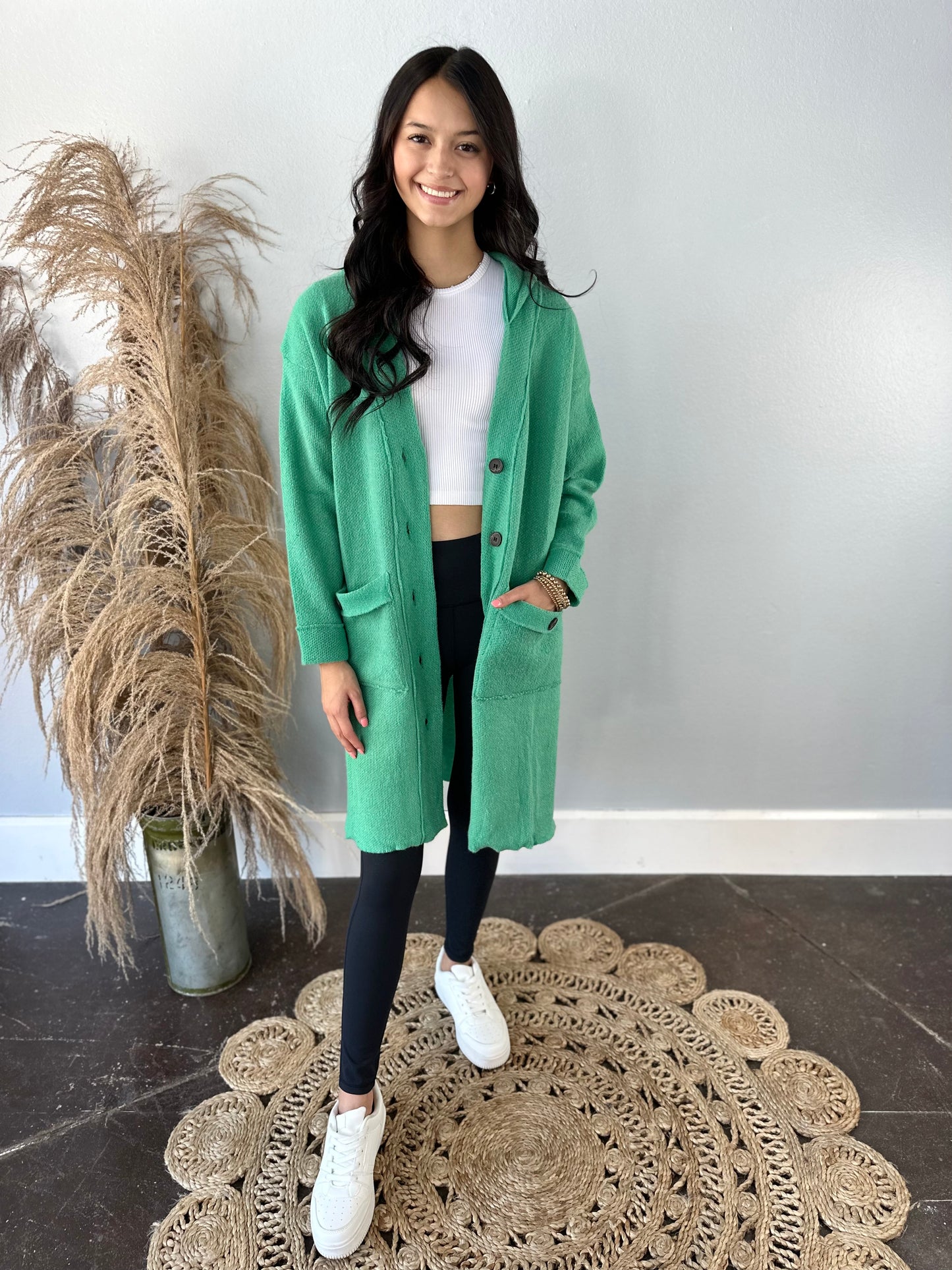 GREEN HOODED CARDIGAN