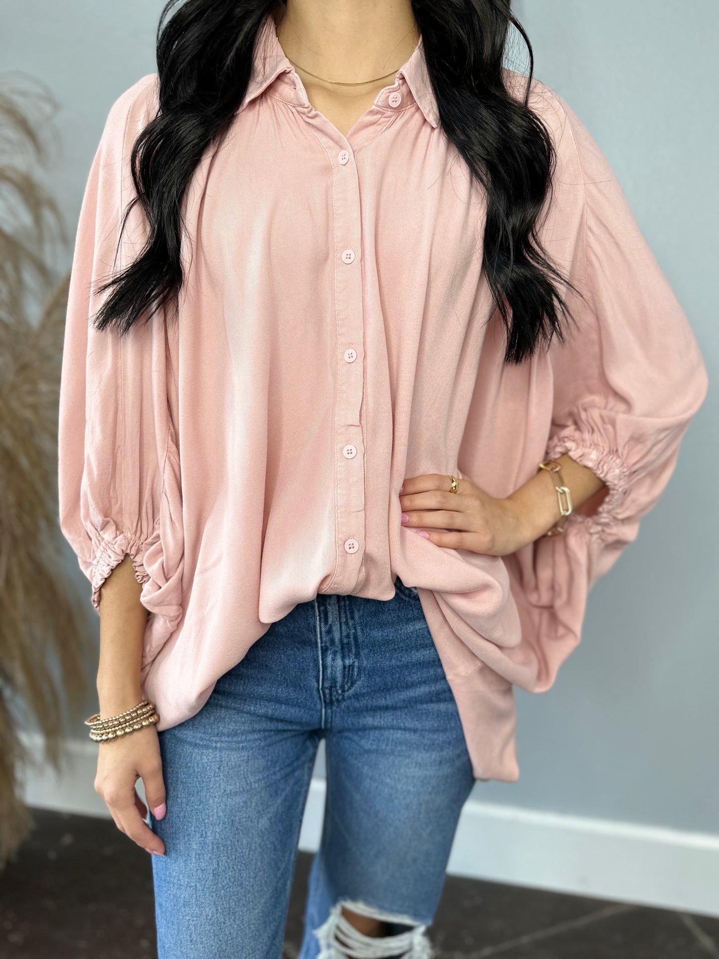 MINERAL WASH BLUSH PINK BUTTON-UP