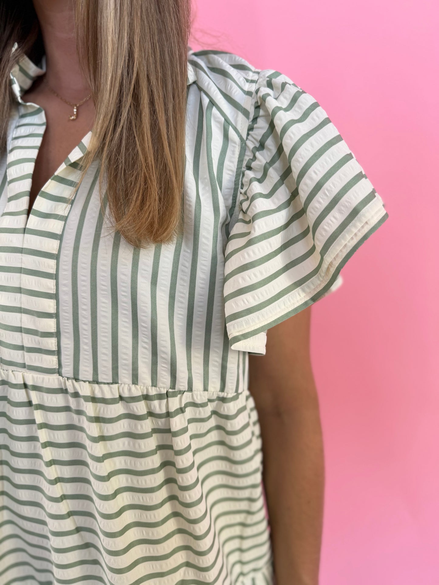 STRIPED GREEN BUTTON-UP DRESS