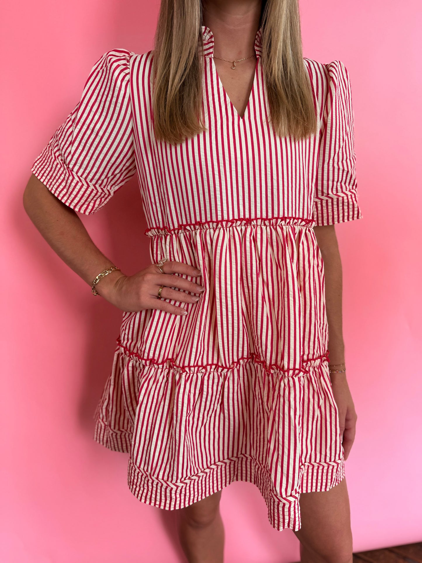RED/WHITE STRIPED DRESS