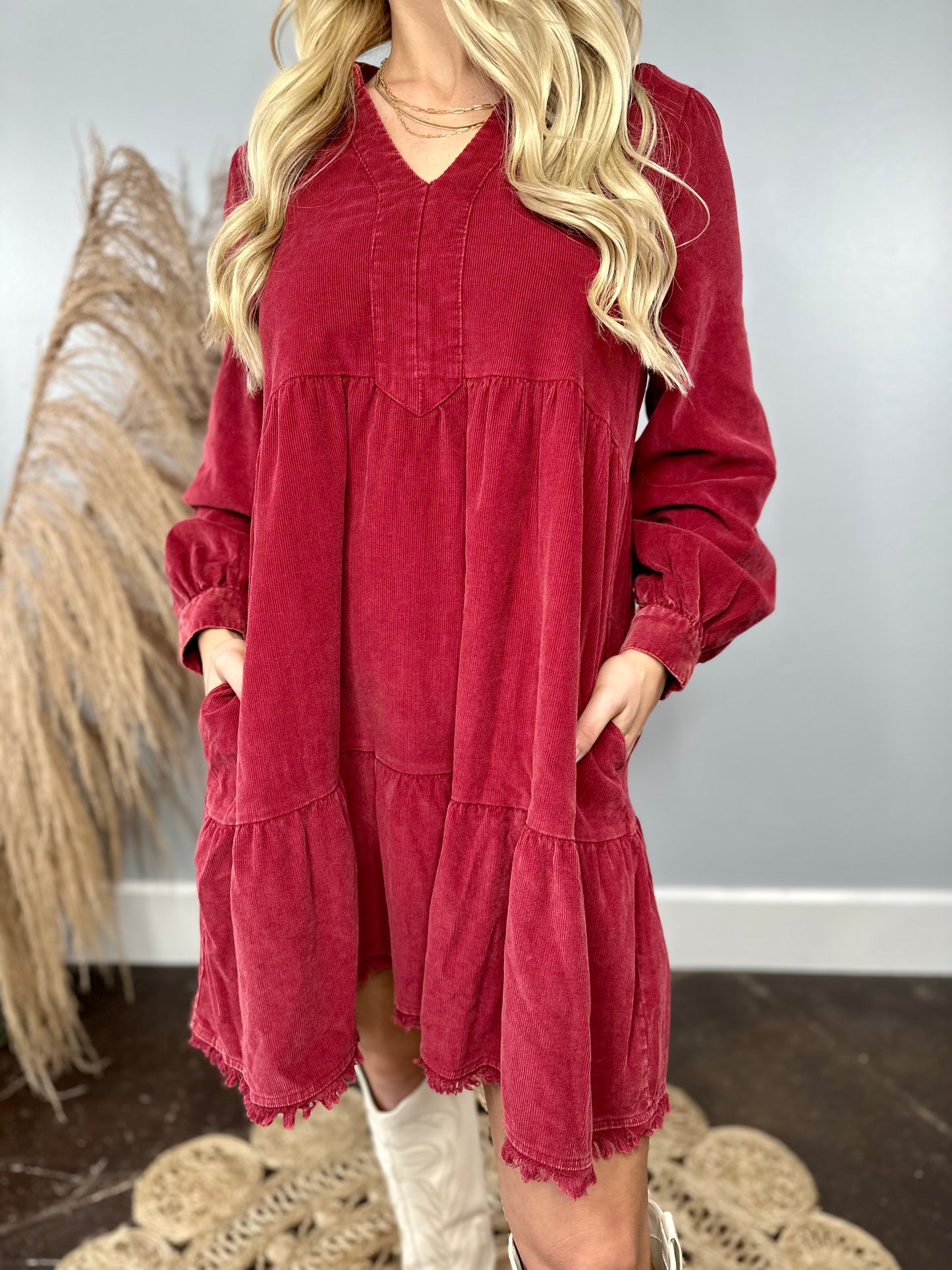 WINE CORDUROY DRESS