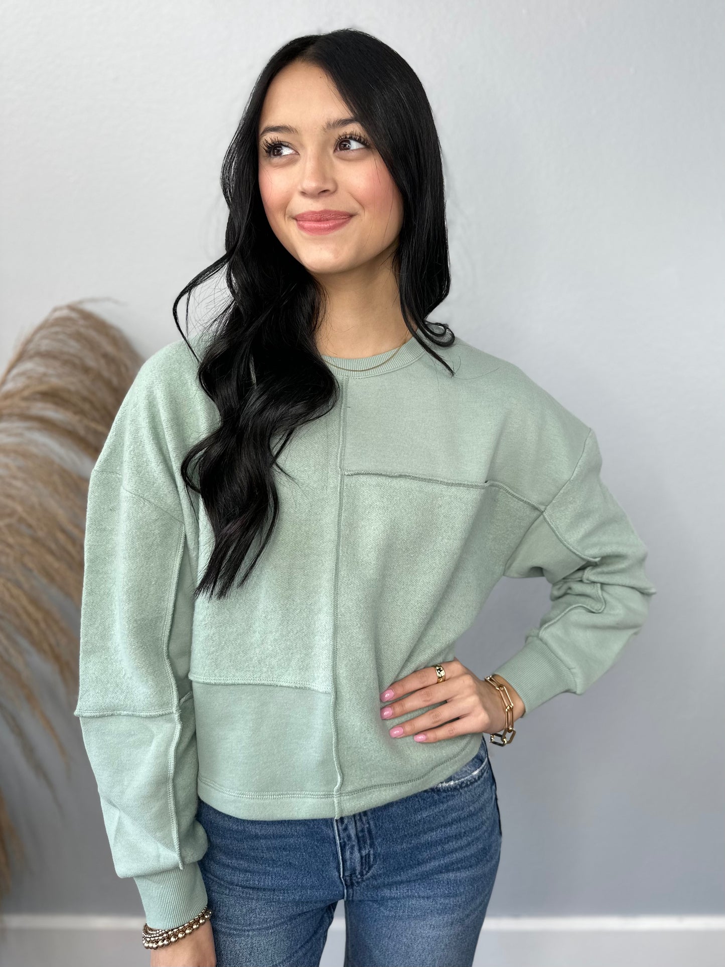 SAGE PATCH FLEECE TOP