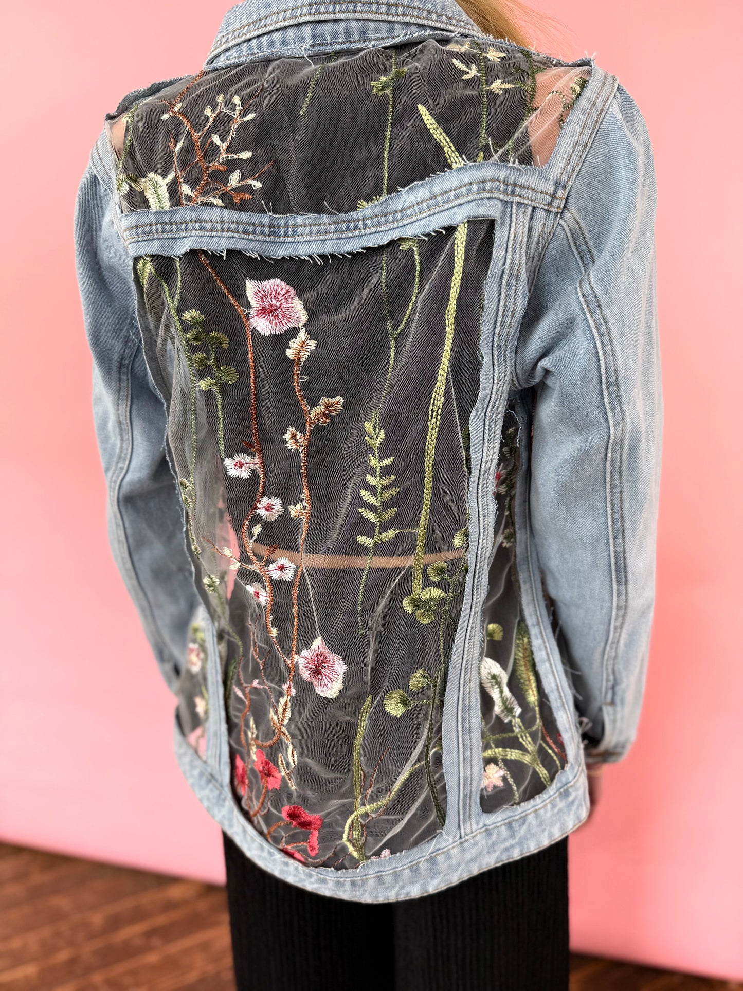 FLORAL MESH DENIM JACKET