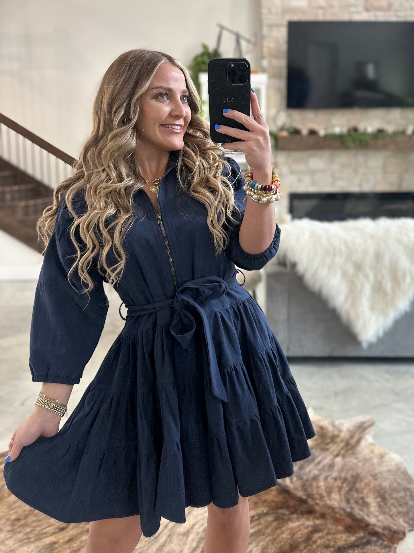 NAVY ZIPPER DRESS