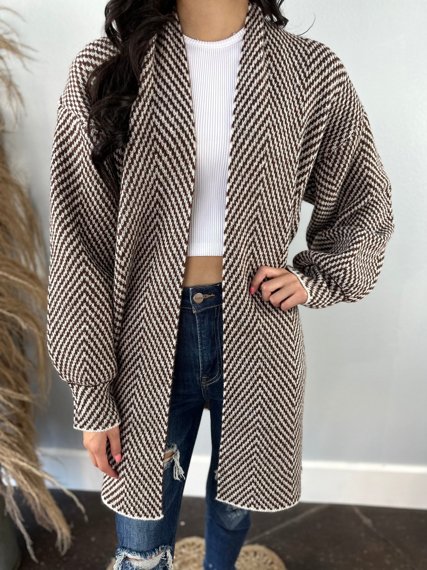 BROWN PRINT CARDIGAN