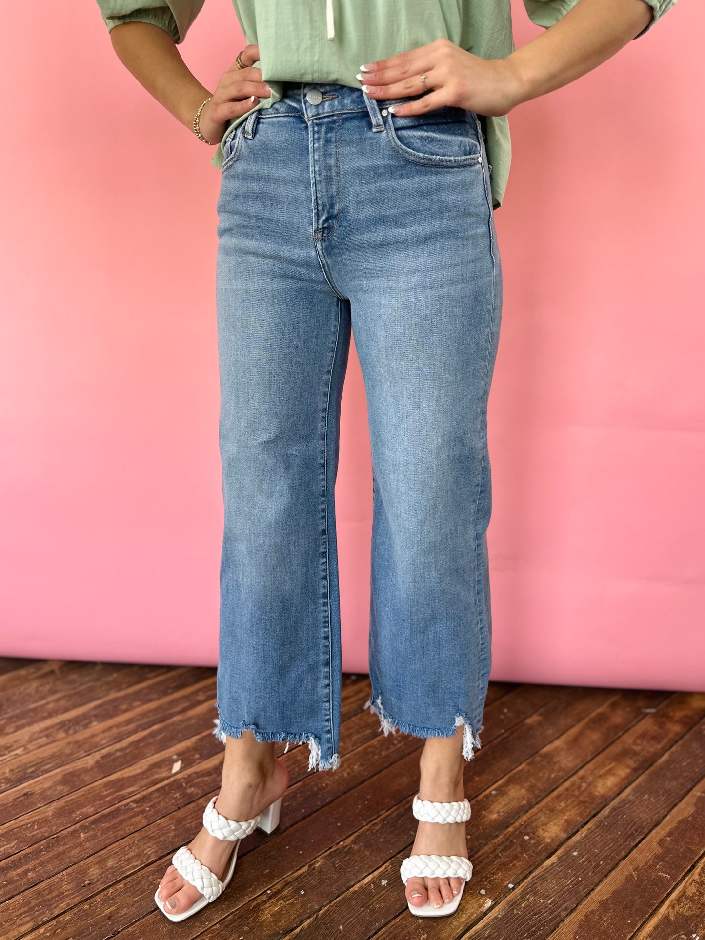 R HR WIDE LEG DESTROY HEM JEANS