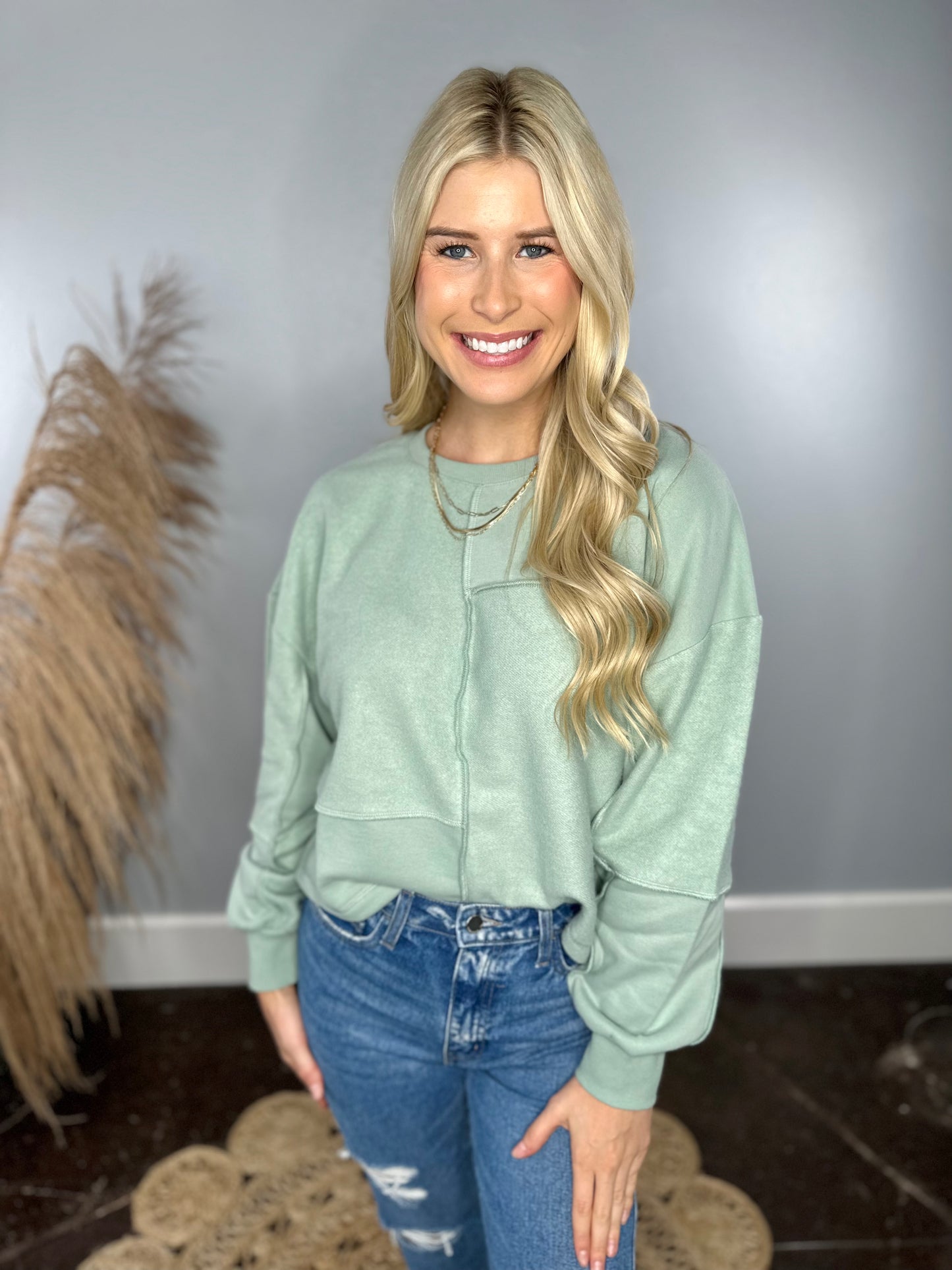 SAGE PATCH FLEECE TOP