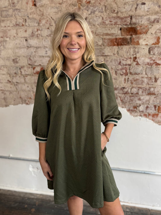 OLIVE TEXTURED DRESS