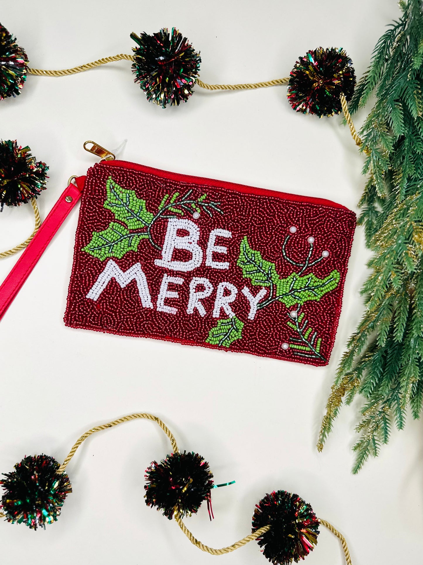 BE MERRY BEADED WRISTLET PURSE