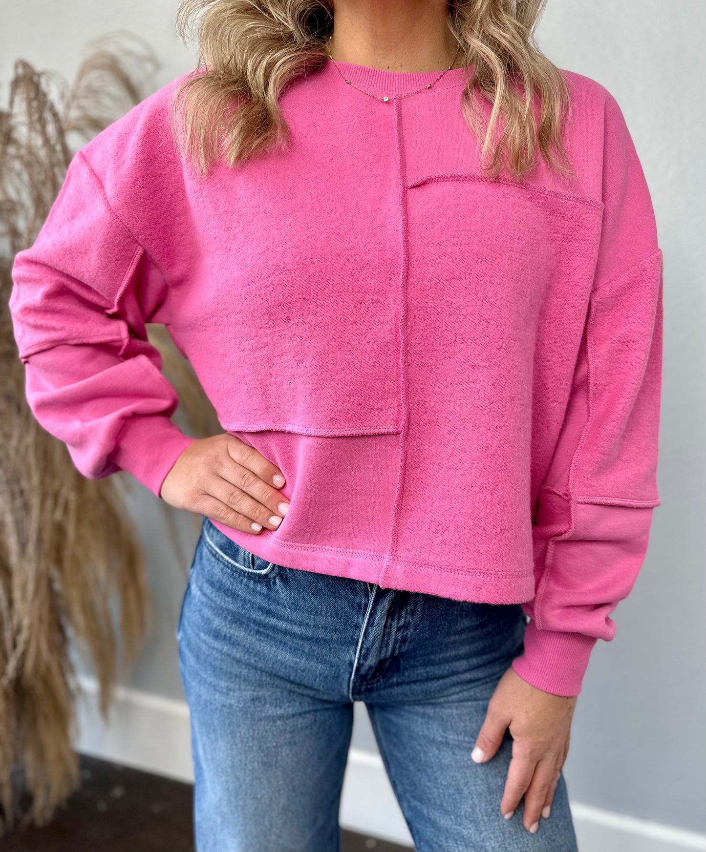 PINK PATCH FLEECE TOP