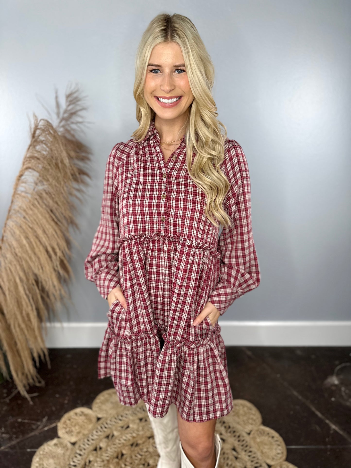 RED & PINK PLAID DRESS