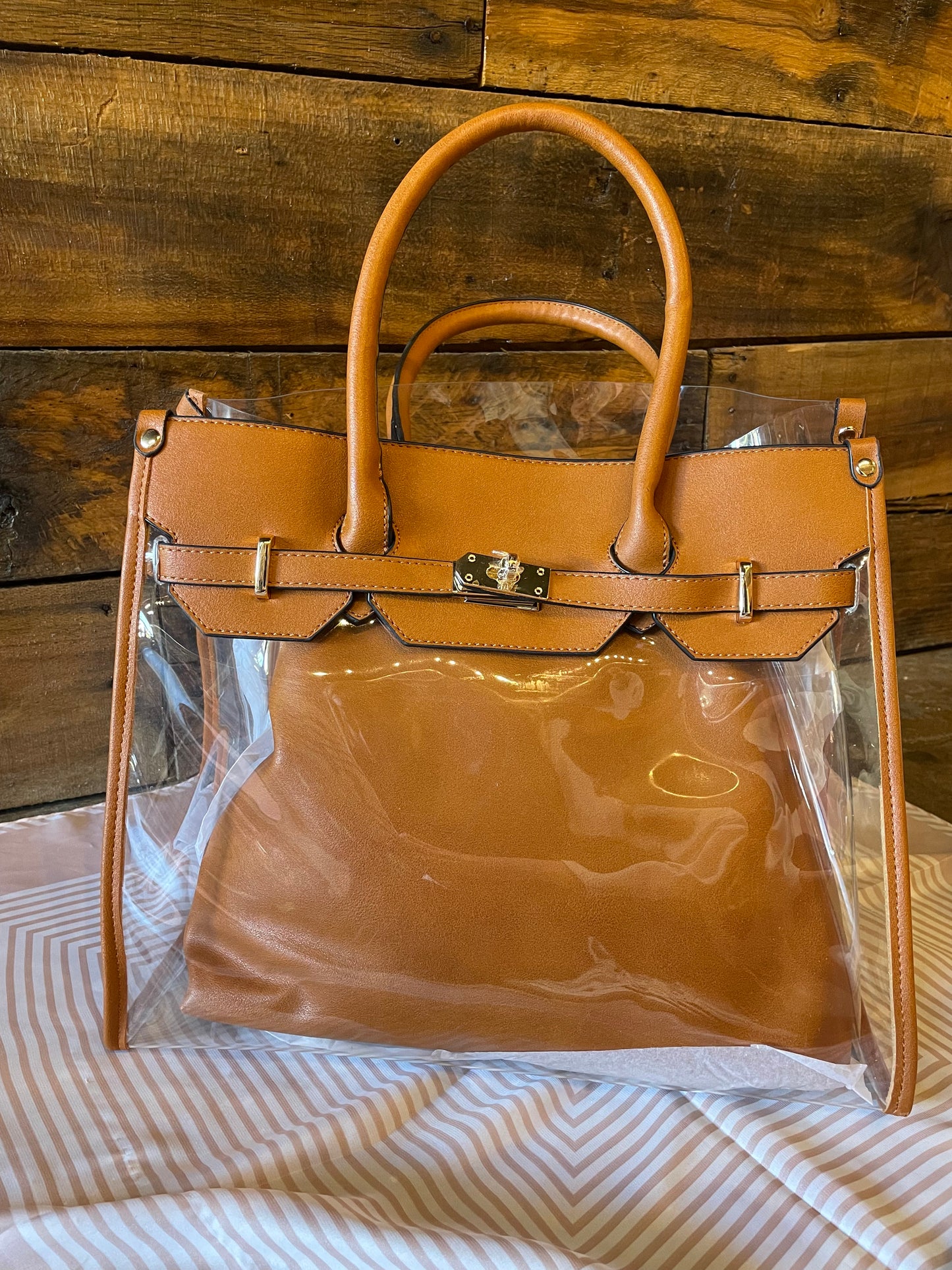 CLEAR BAG W/TAN ACCENT