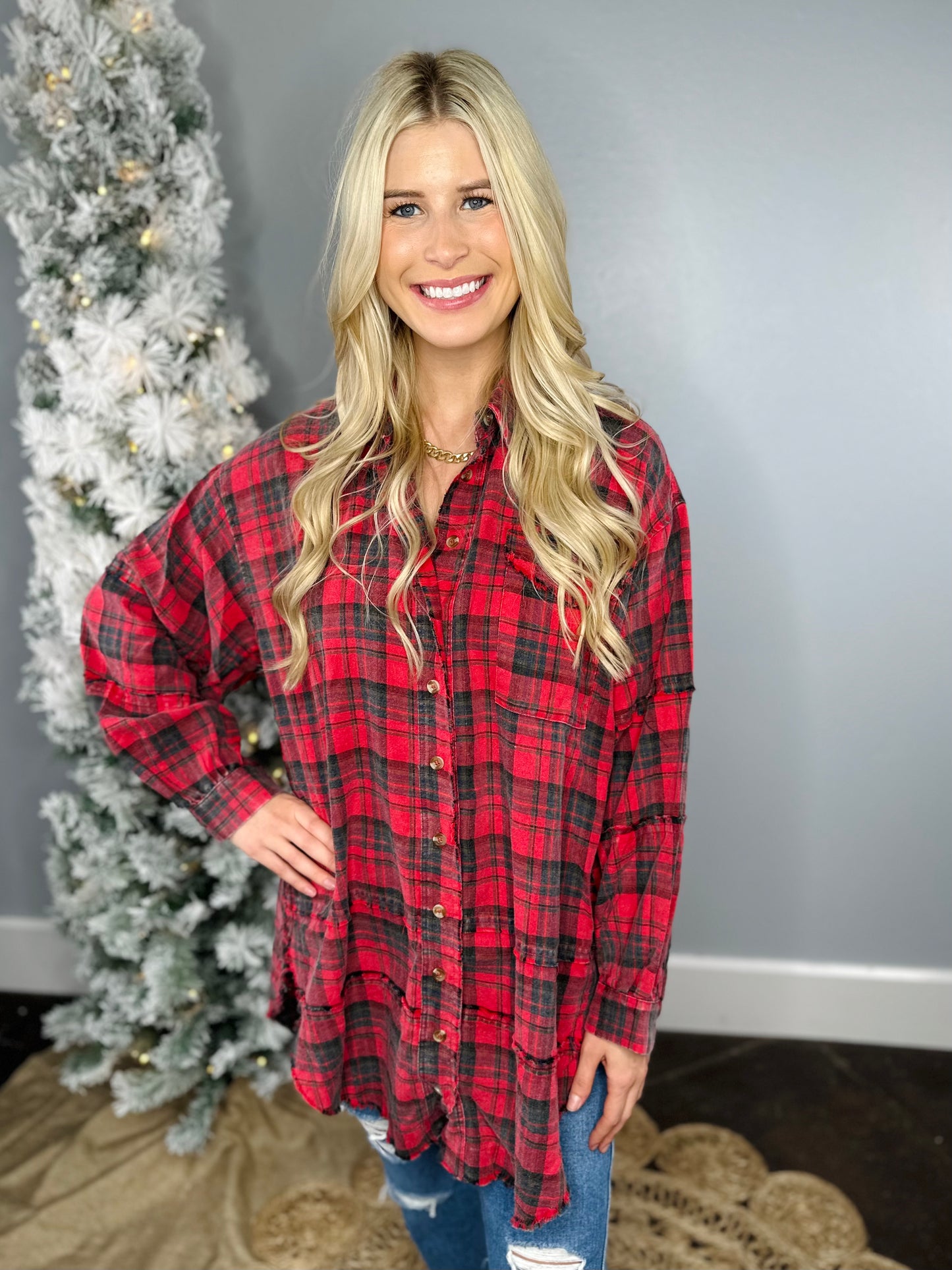ULTIMATE RED PLAID BUTTON UP