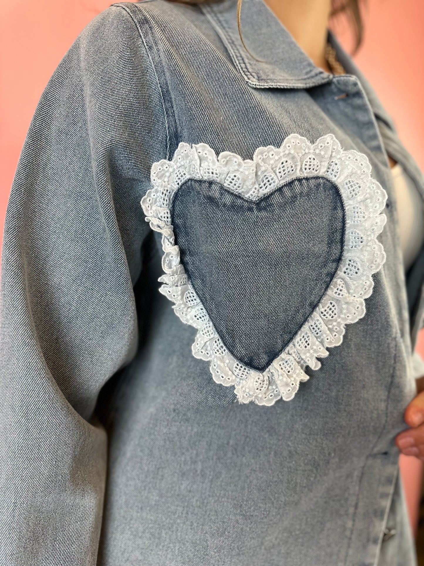 DENIM HEART LACE JACKET