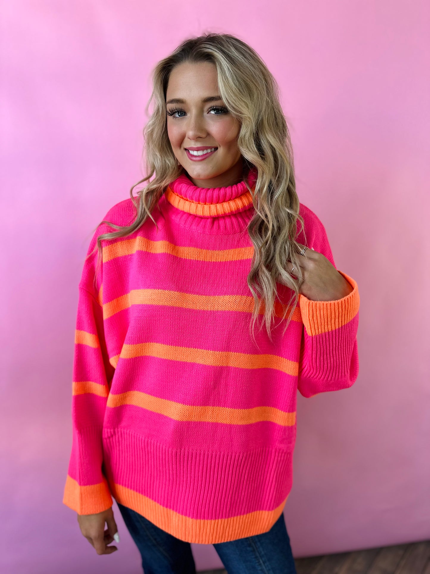 NEON PINK/ORANGE TURTLENECK SWEATER