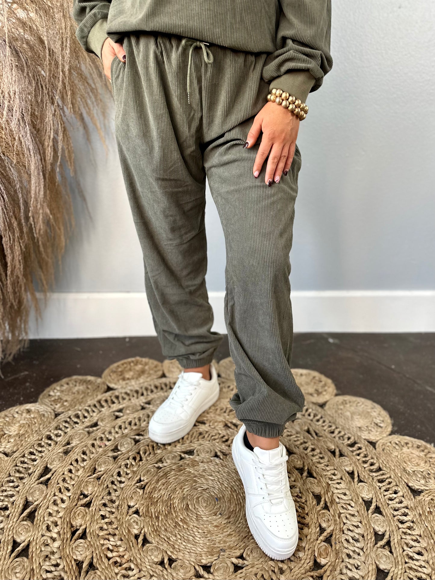 DARK OLIVE RIBBED SET