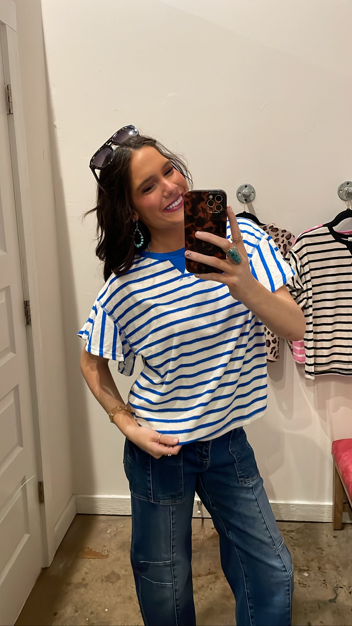 BLUE & WHITE STRIPED TERRY TOP