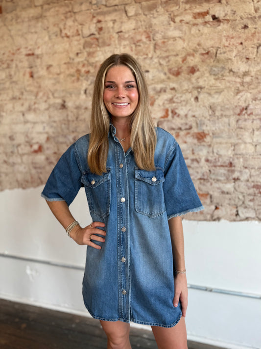 DENIM BUTTON UP SHIRT DRESS