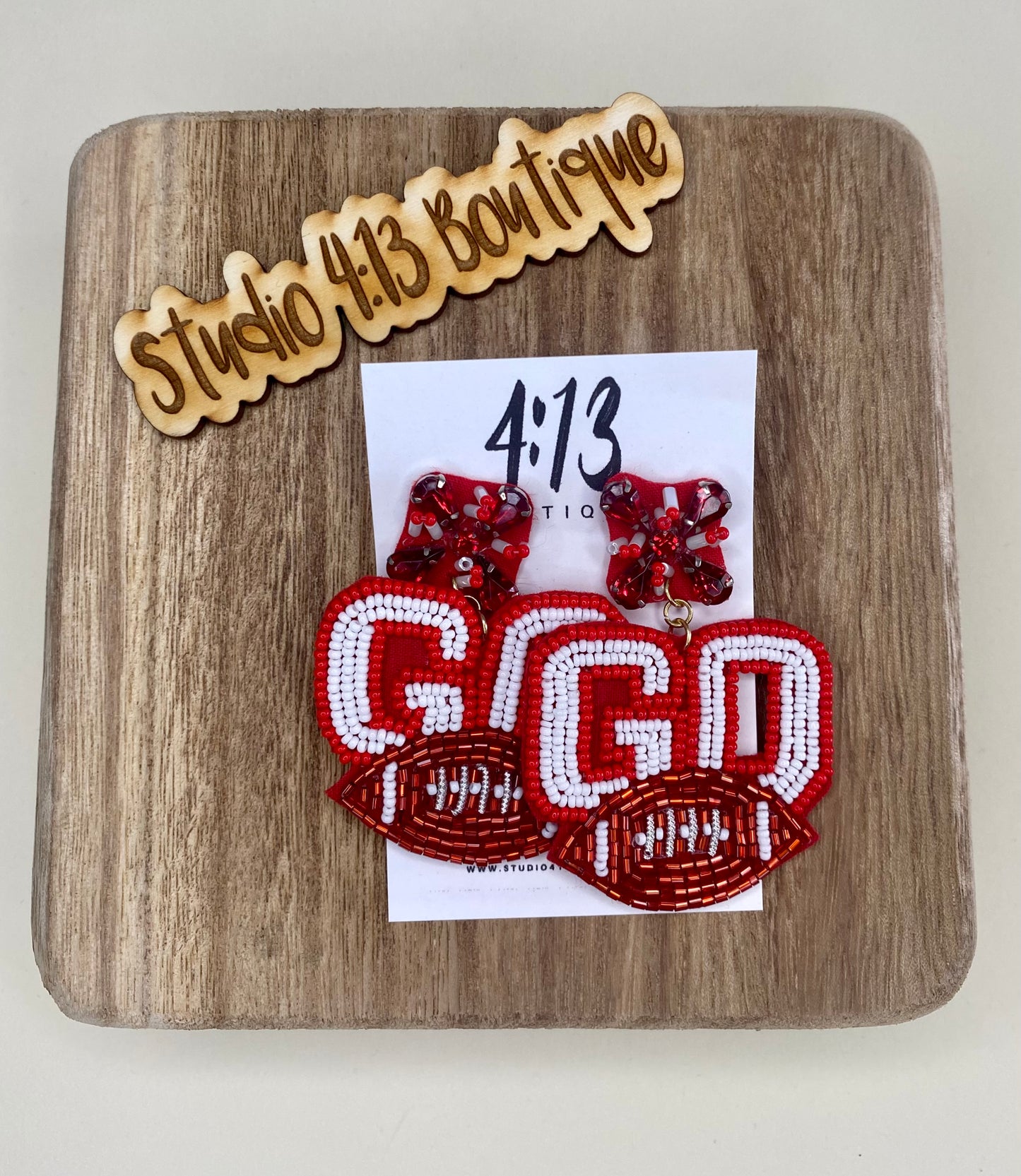 RED GO FOOTBALL BEADED EARRINGS