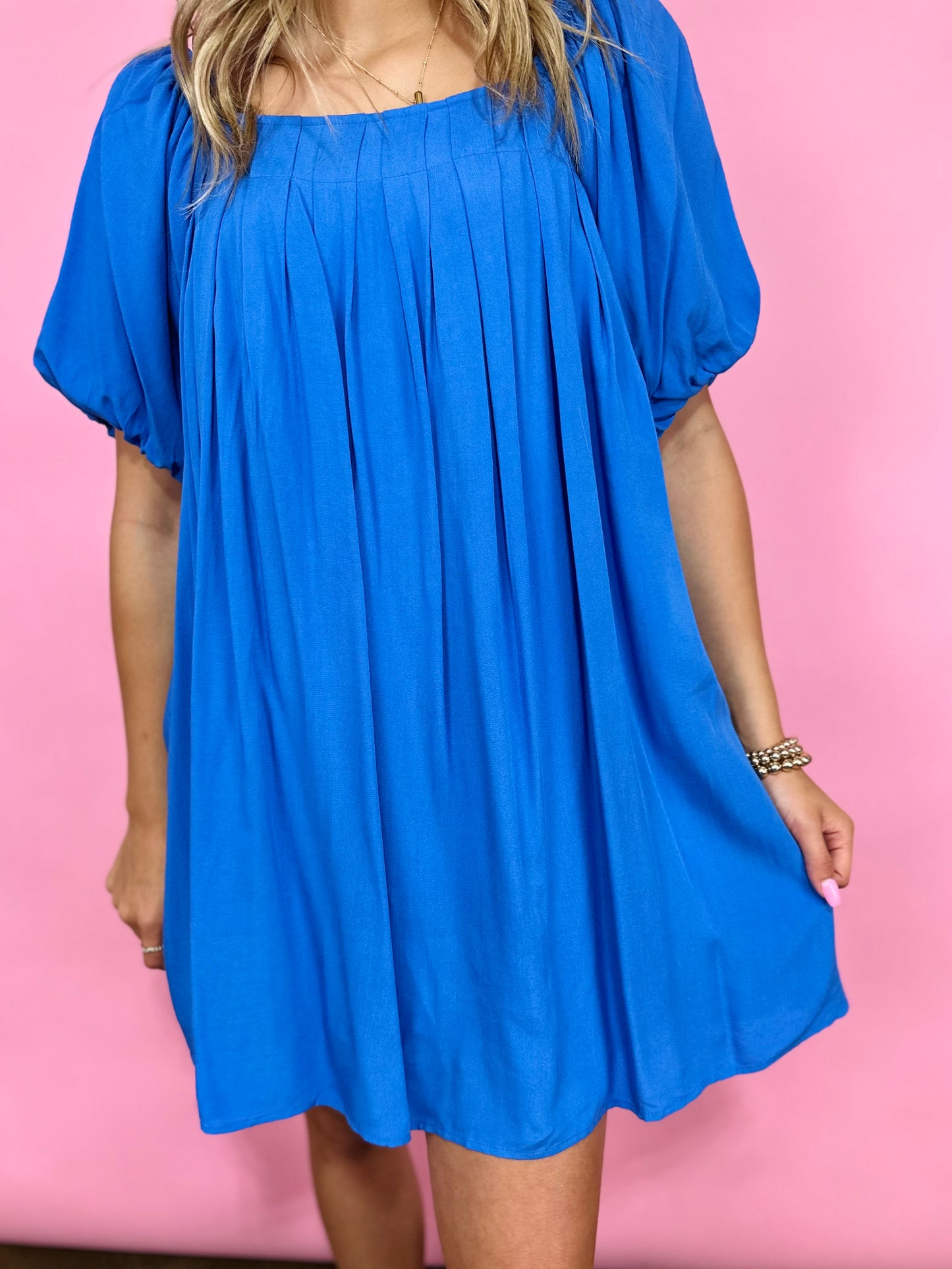 BLUE PLEATED DRESS