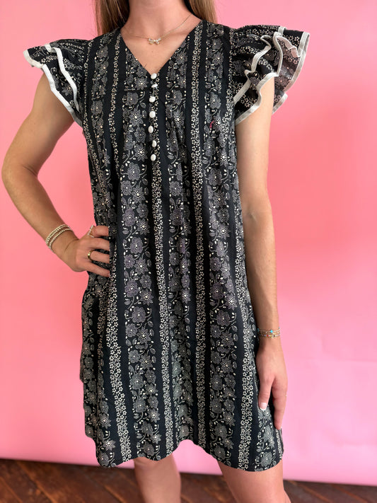 BLACK MINI FLORAL DRESS