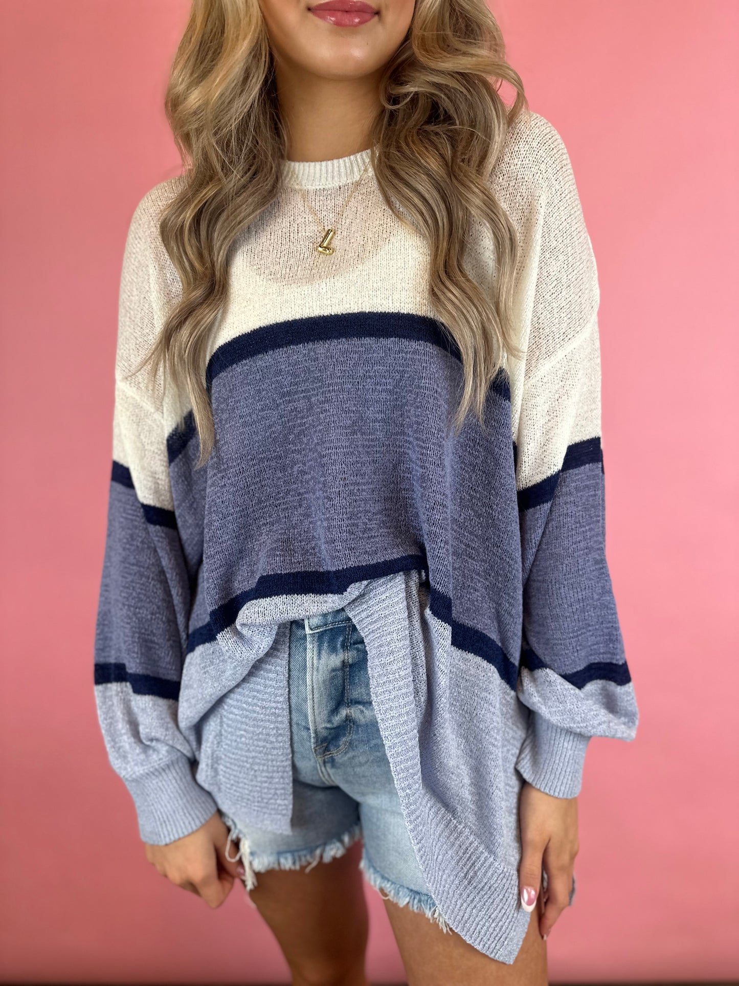 BLUE STRIPE ONE SIZE SWEATER TOP
