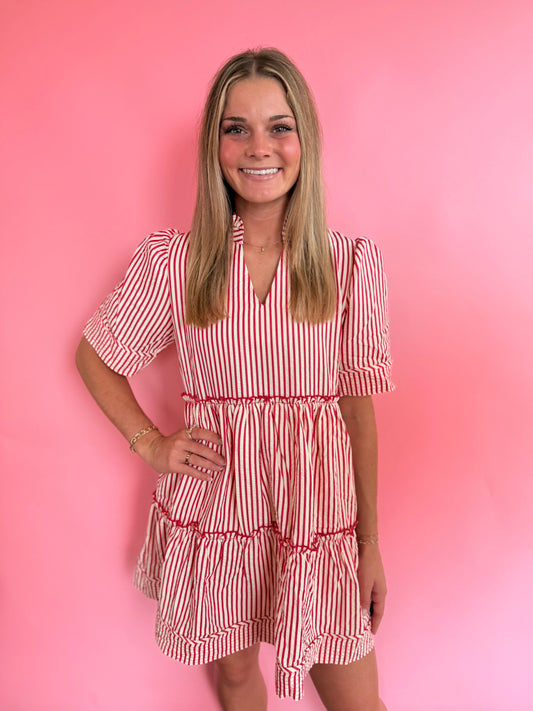RED/WHITE STRIPED DRESS