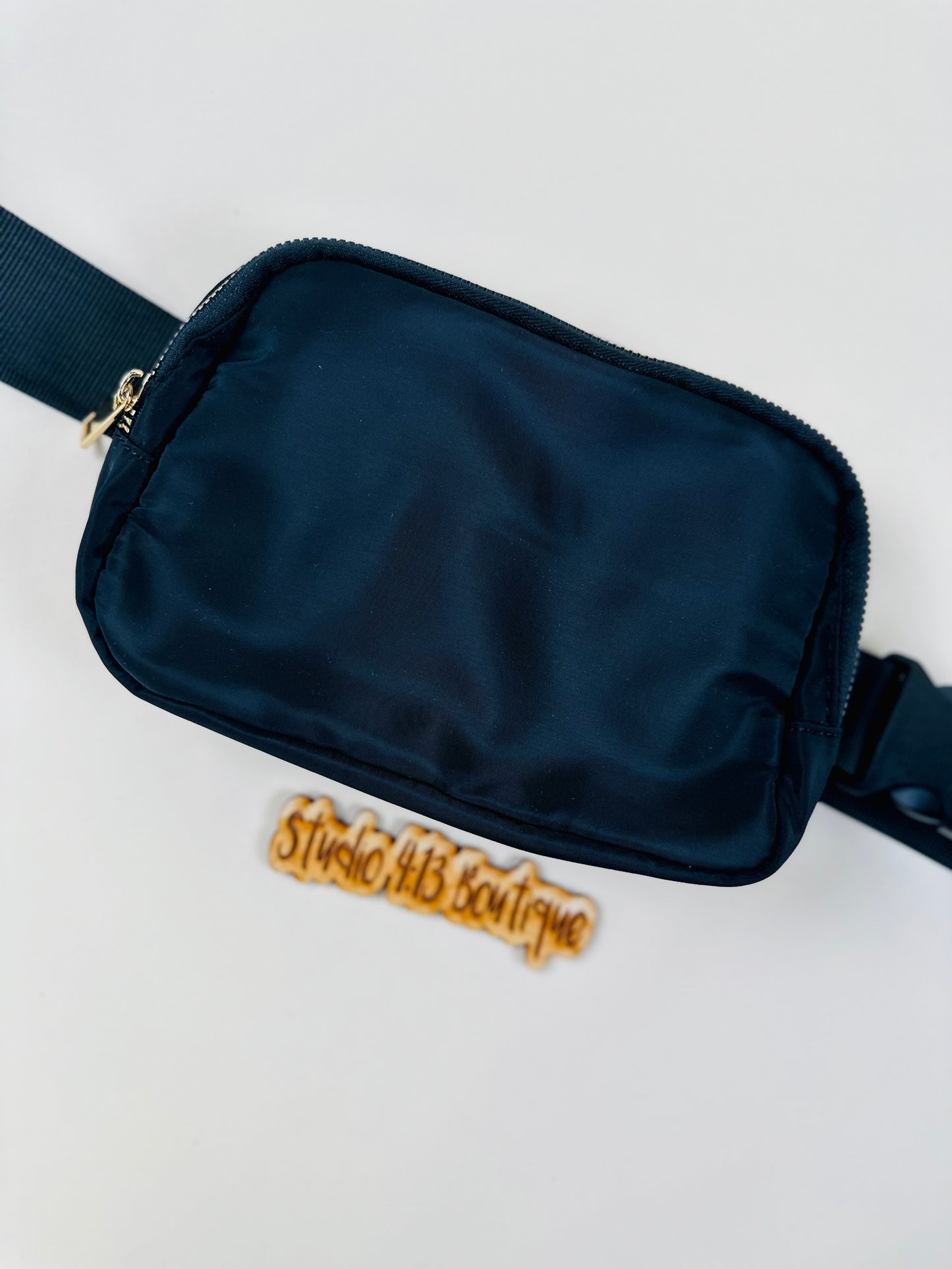 BLACK NYLON BELT BAG