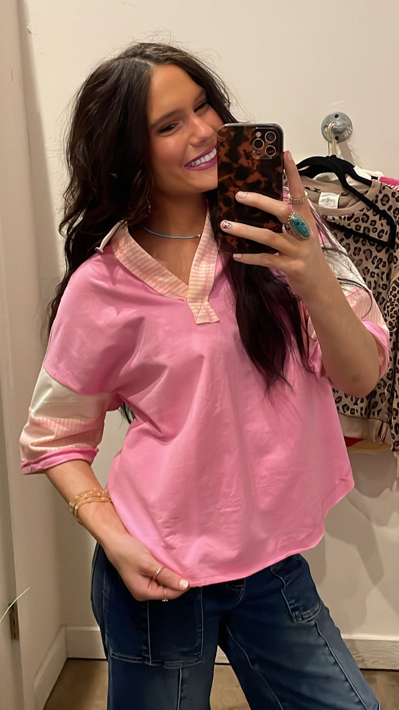 PINK OVERSIZED 1/2 S KNIT TOP