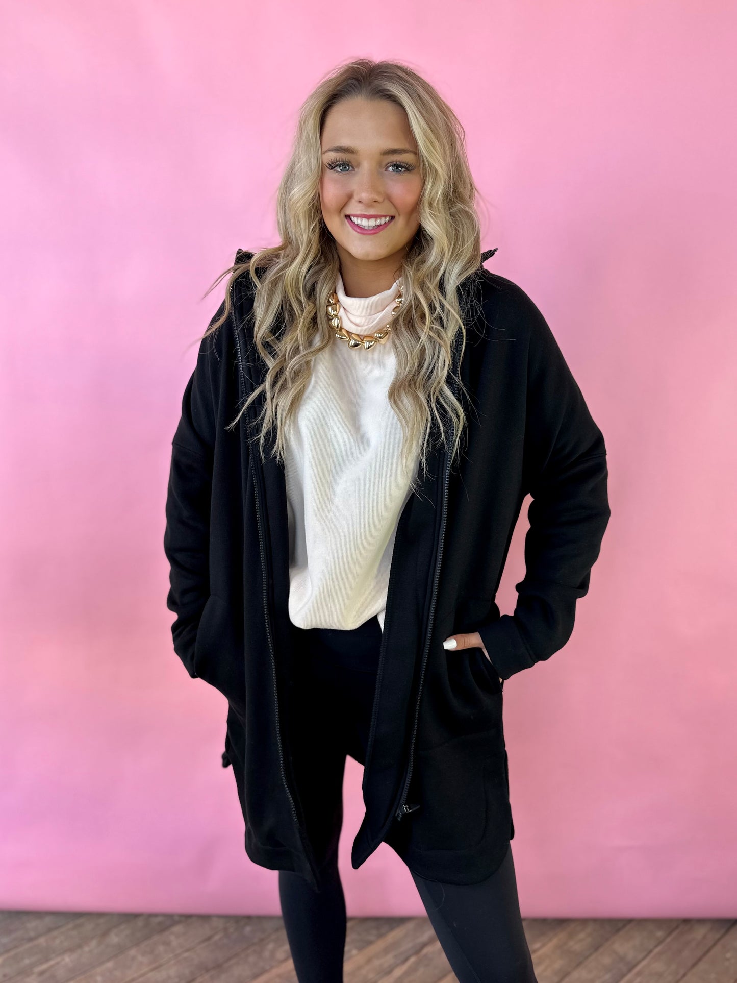 BLACK ZIP-UP JACKET W/HOOD