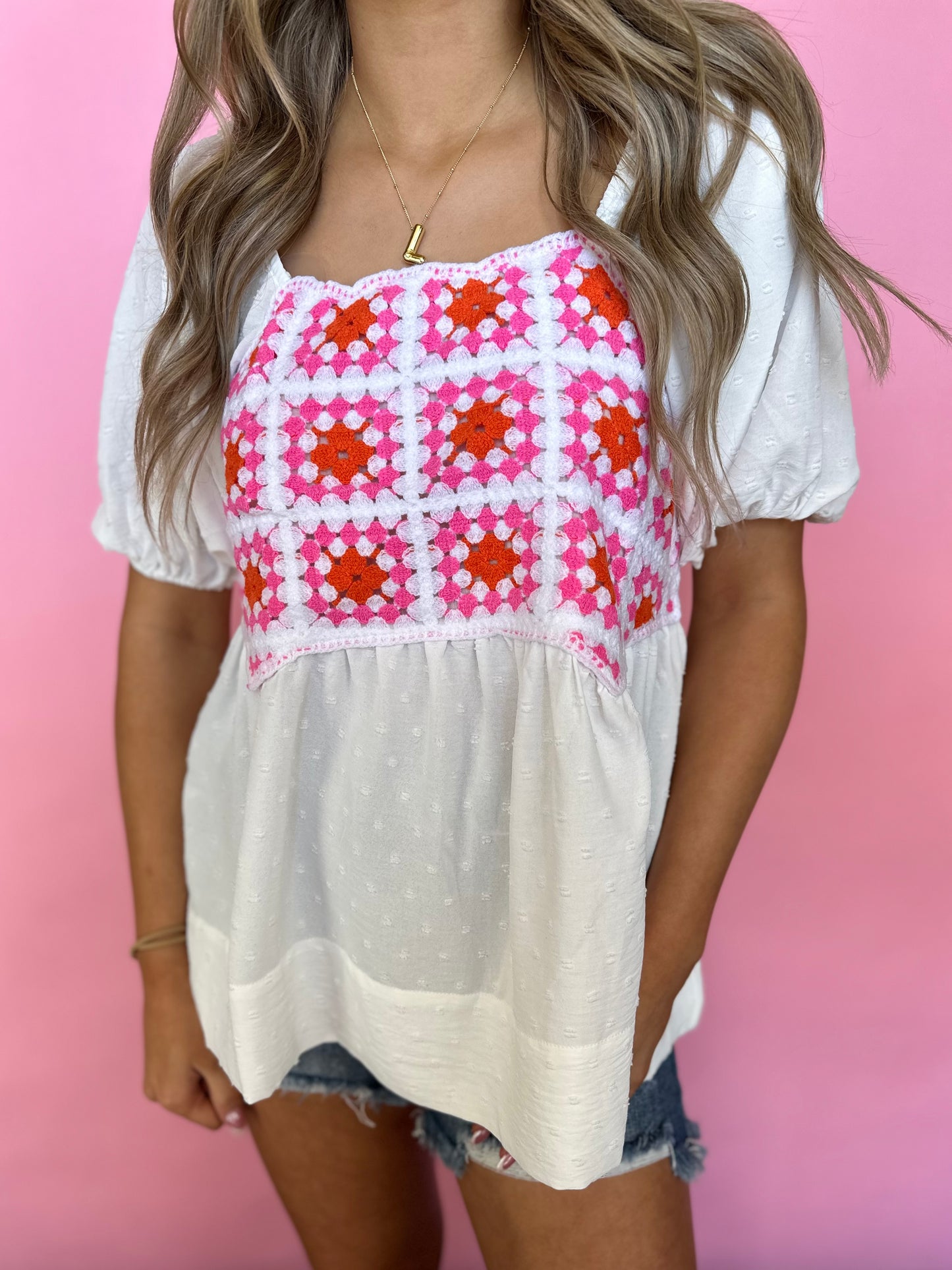 WHITE SQUARE NECK PEASANT TOP