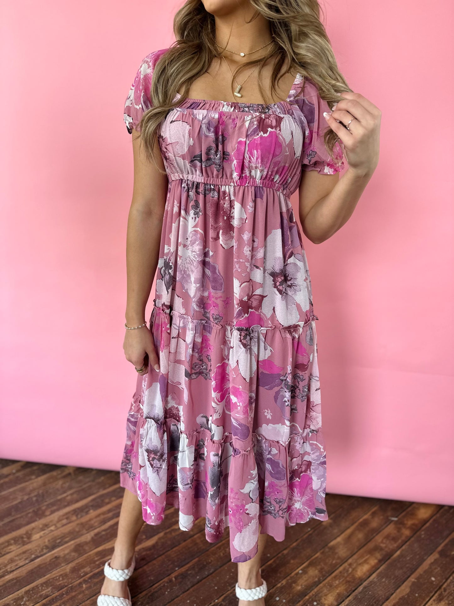 PINK FLOWY FLORAL DRESS