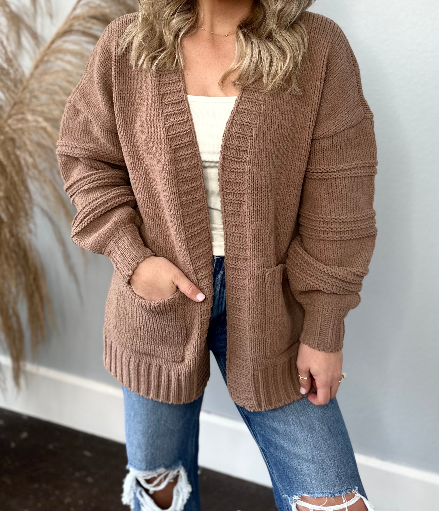 THICK COZY CHENILLE MOCHA CARDIGAN