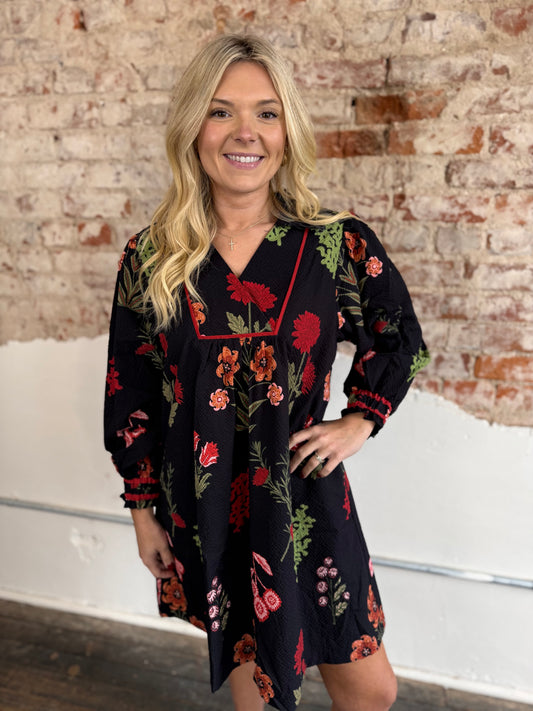 NAVY & FLORAL COLLAR DRESS