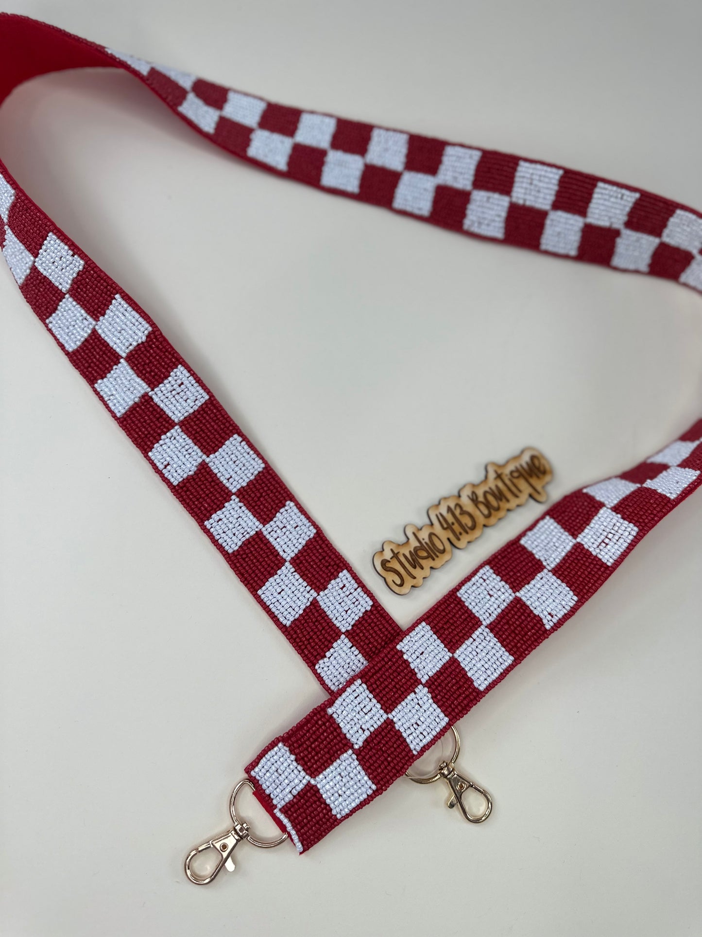 CRIMSON/WHITE BEADED PURSE STRAP