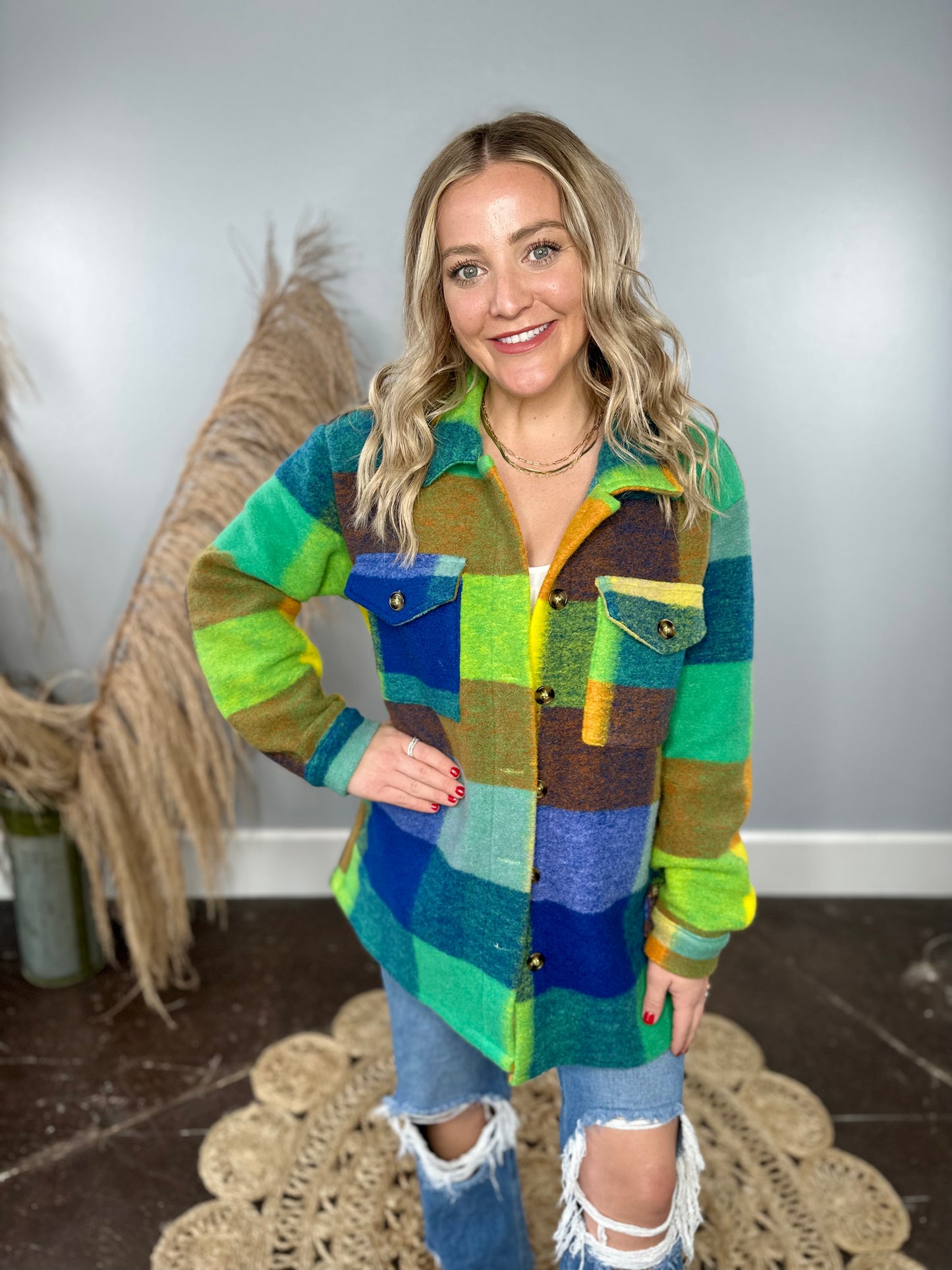 BRIGHT GREEN BRUSHED SHACKET