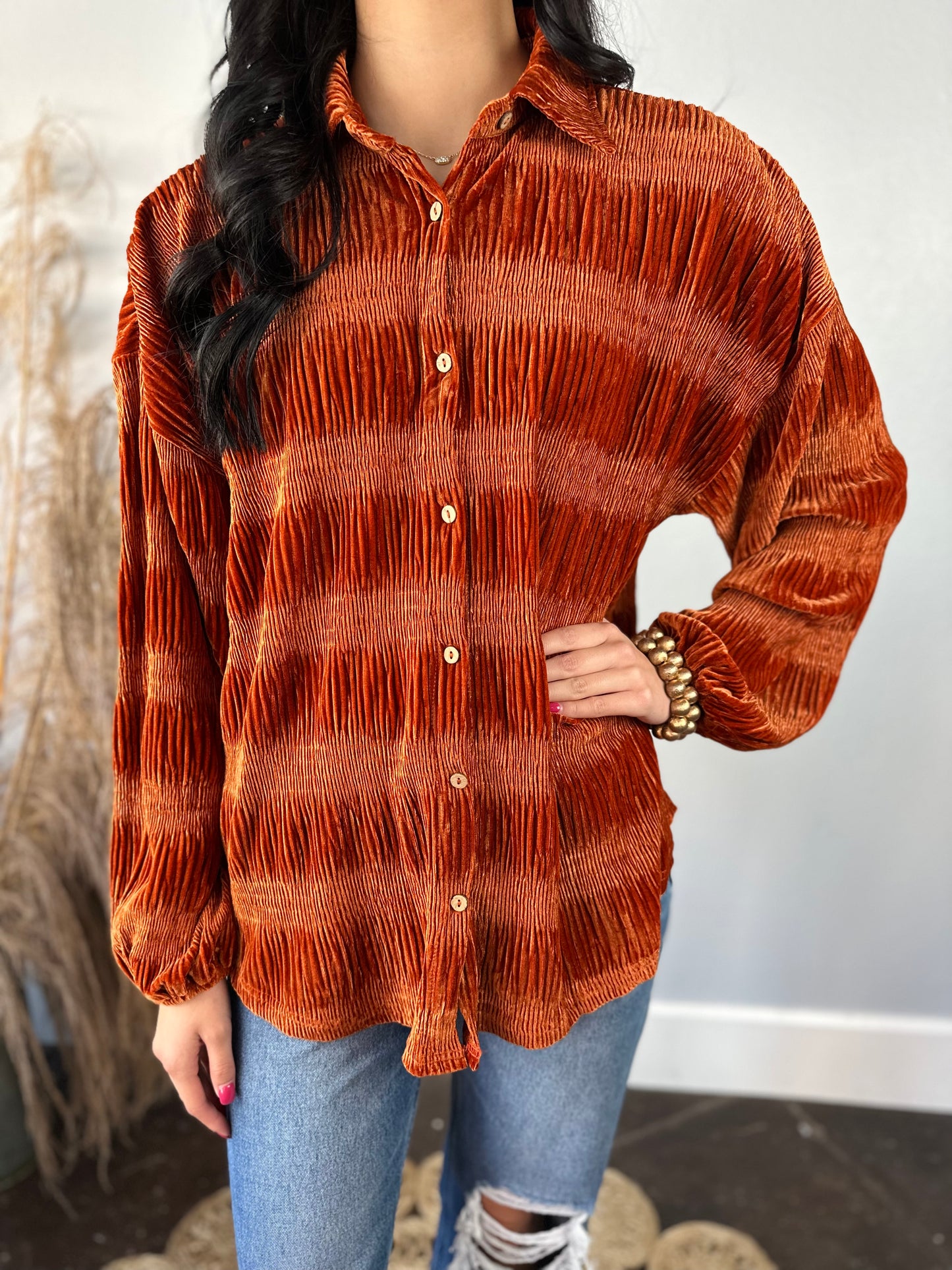 COPPER RUCHED VELVET TOP