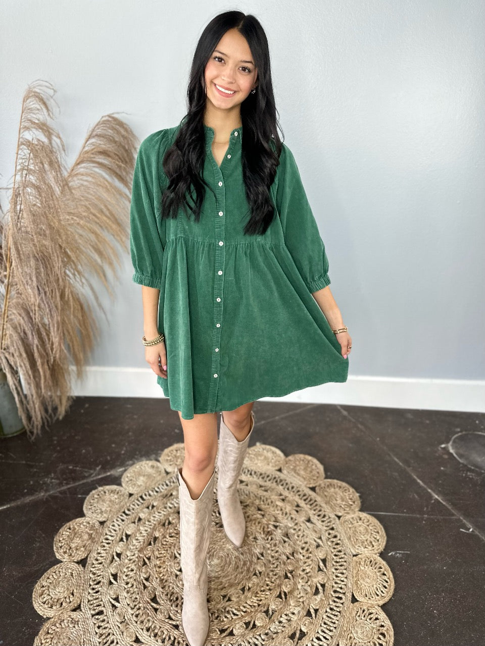 GREEN CORDUROY DRESS