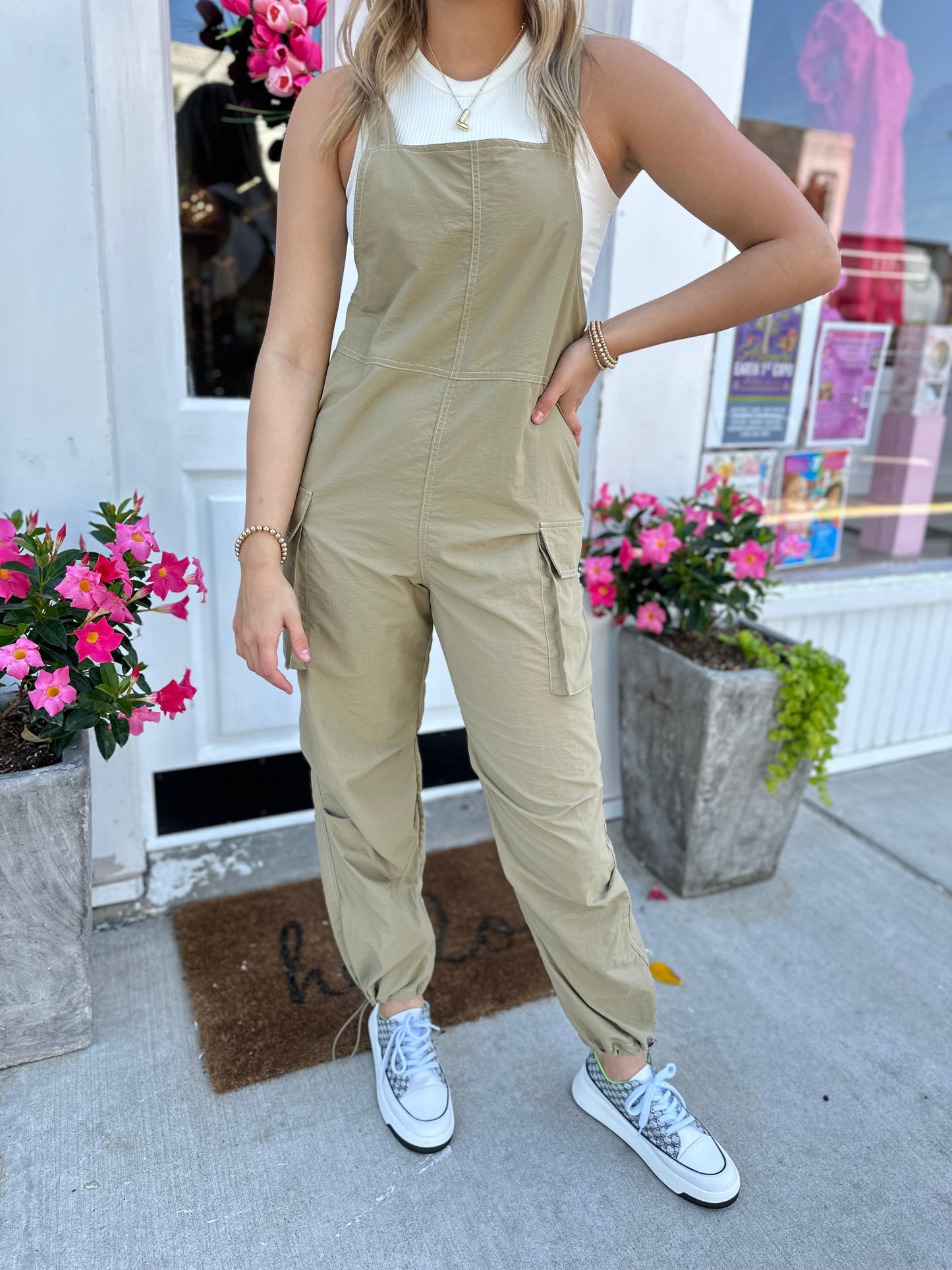 TAUPE CARGO PARACHUTE JUMPSUIT