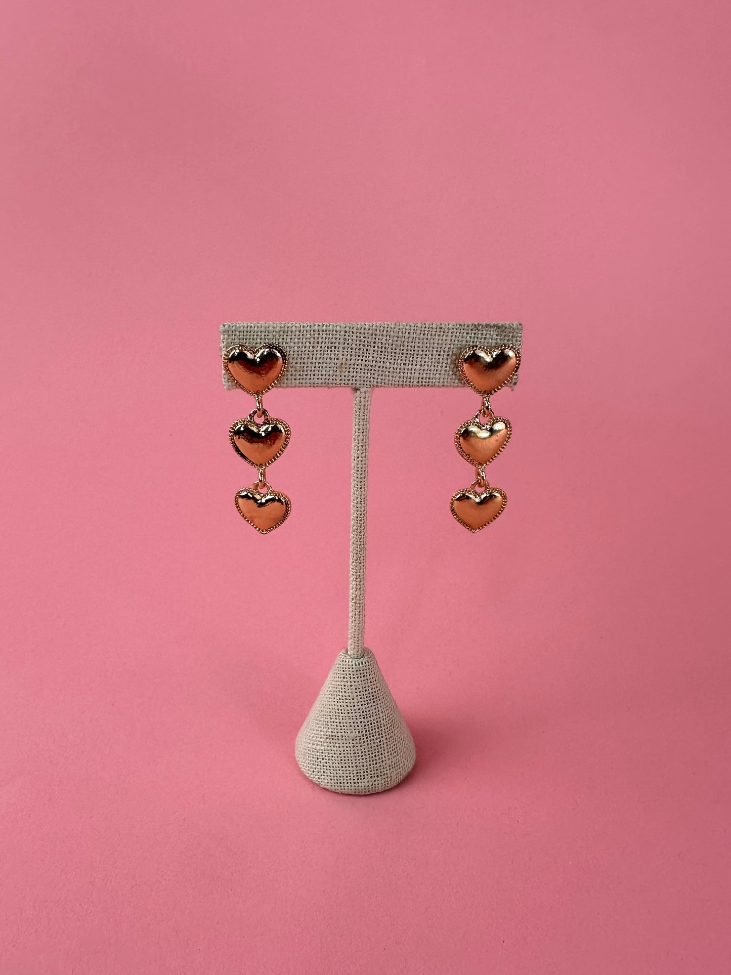 THREE DANGLE HEART EARRINGS SMALL