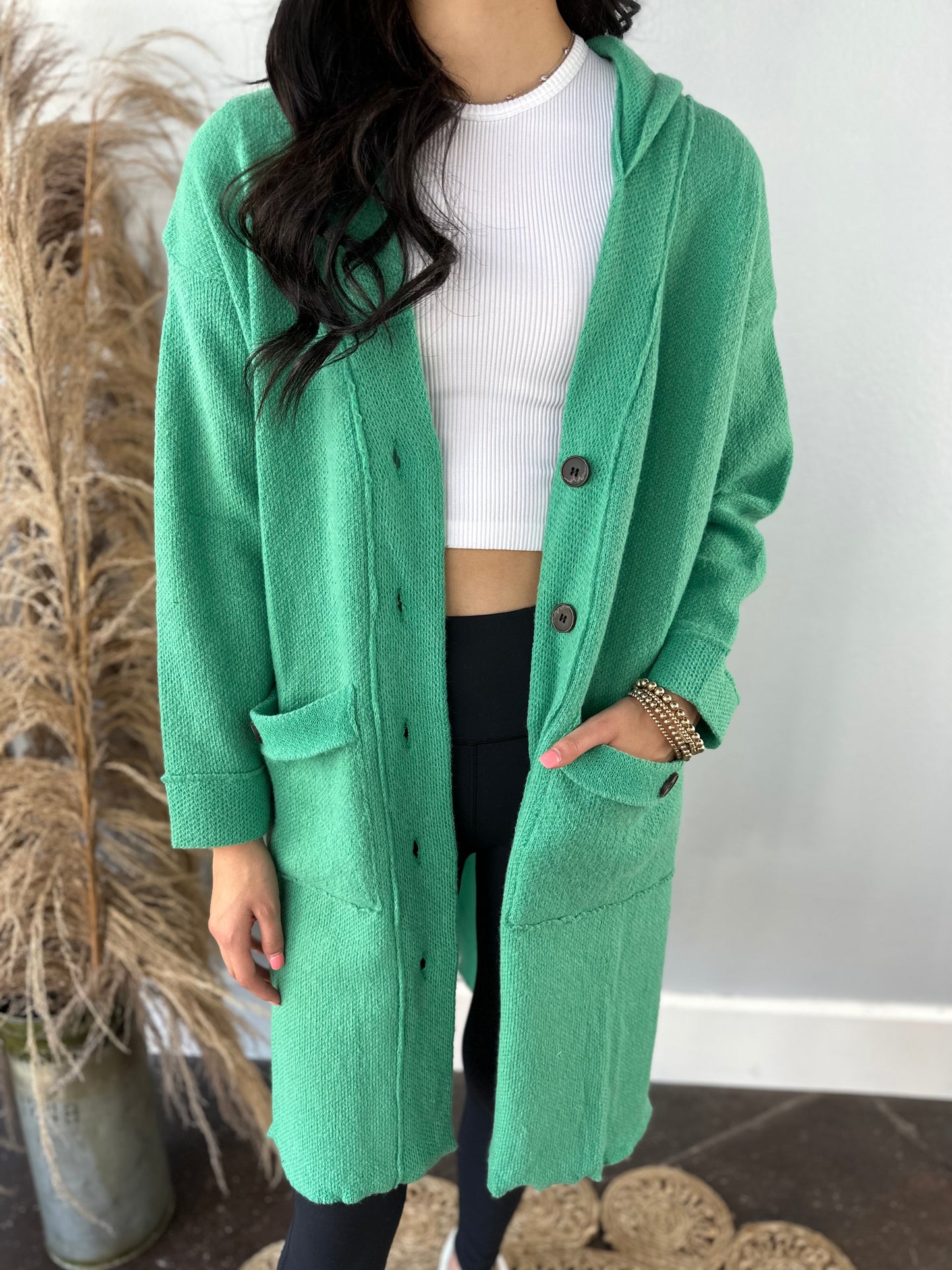 GREEN HOODED CARDIGAN