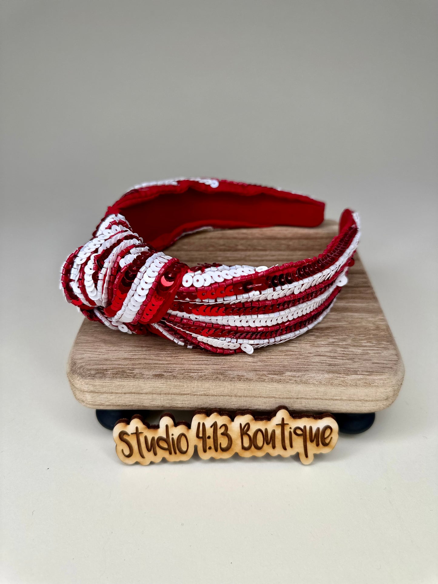 RED/WHITE STRIPE SEQUIN HEADBAND