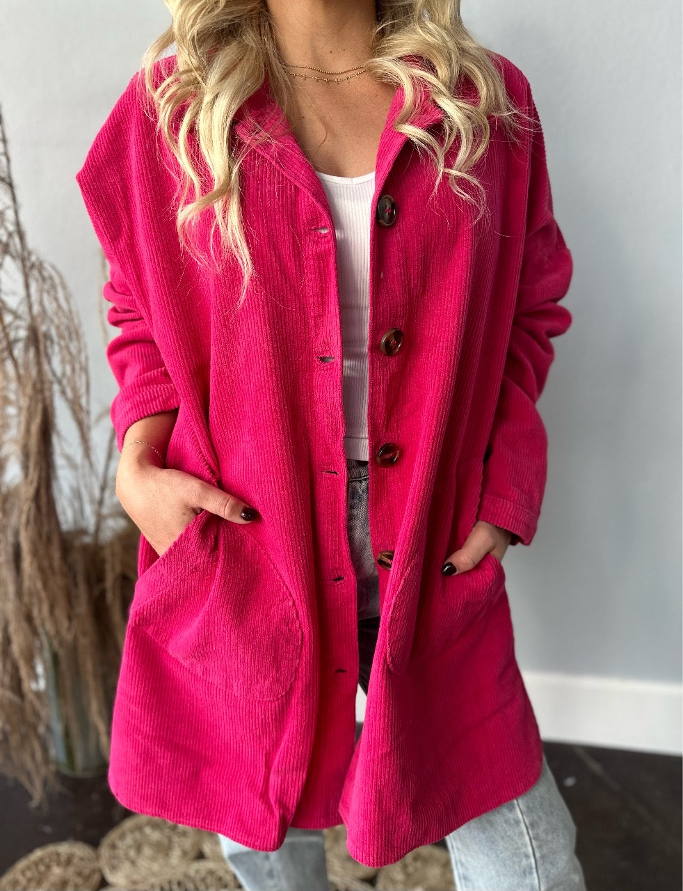 HOT PINK CORDUROY SHACKET