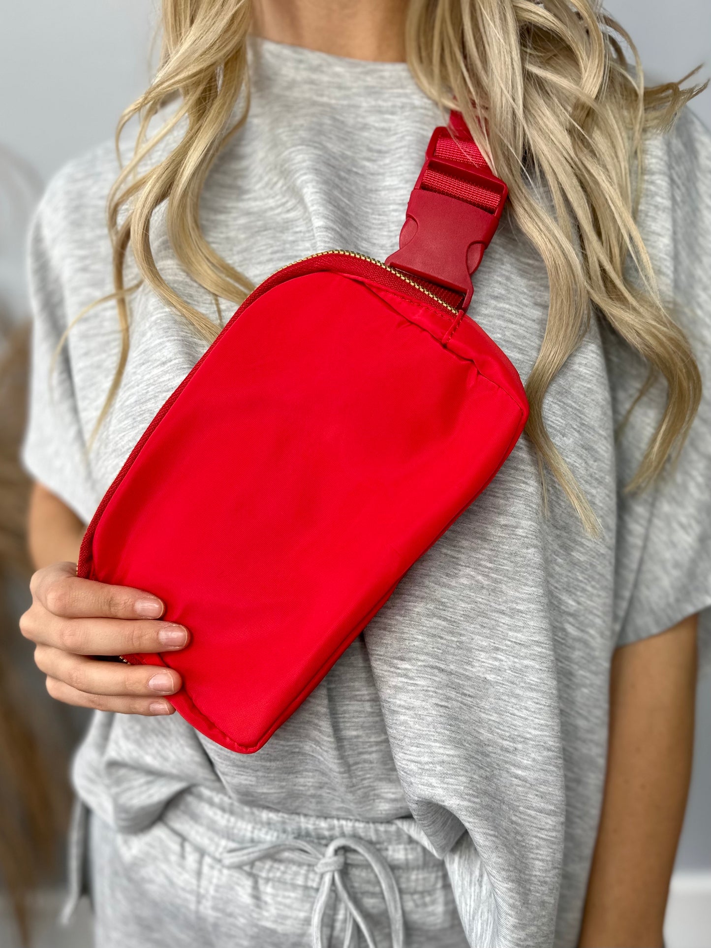 RED NYLON BELT BAG