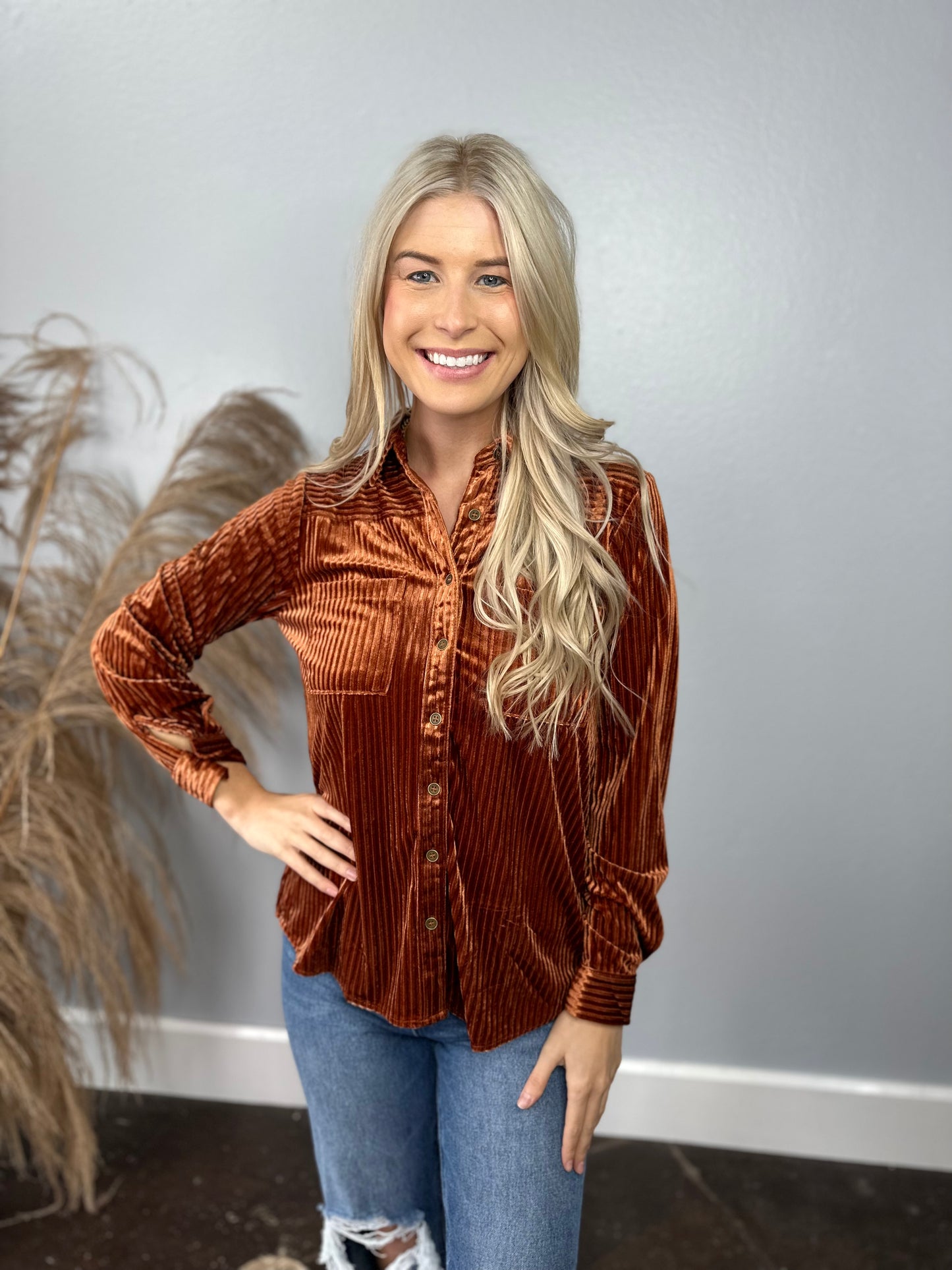 COPPER VELVET STRIPED TOP