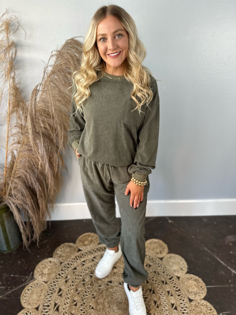 DARK OLIVE RIBBED SET