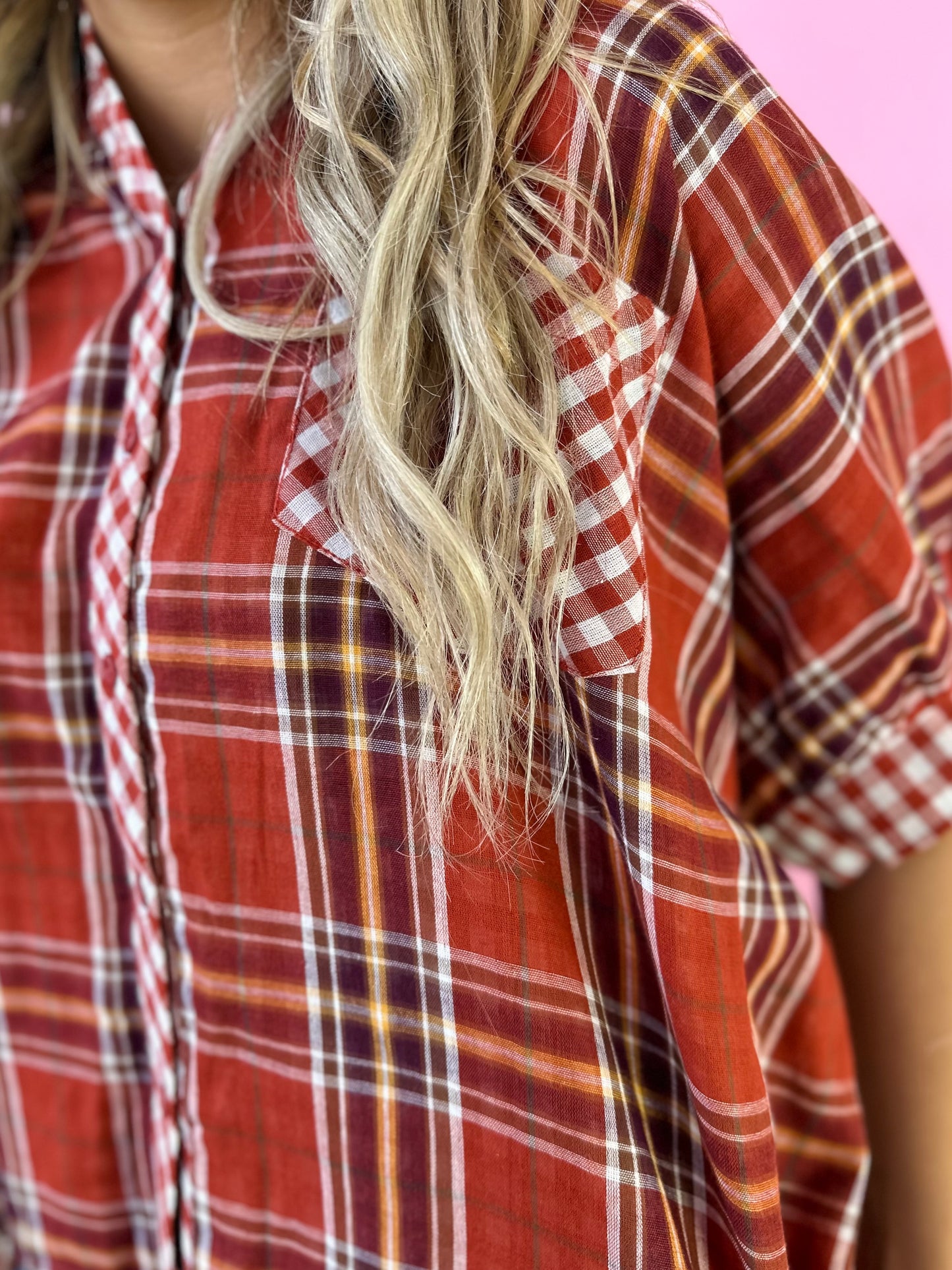 RUST PLAID CHECKED ESSENTIAL TOP