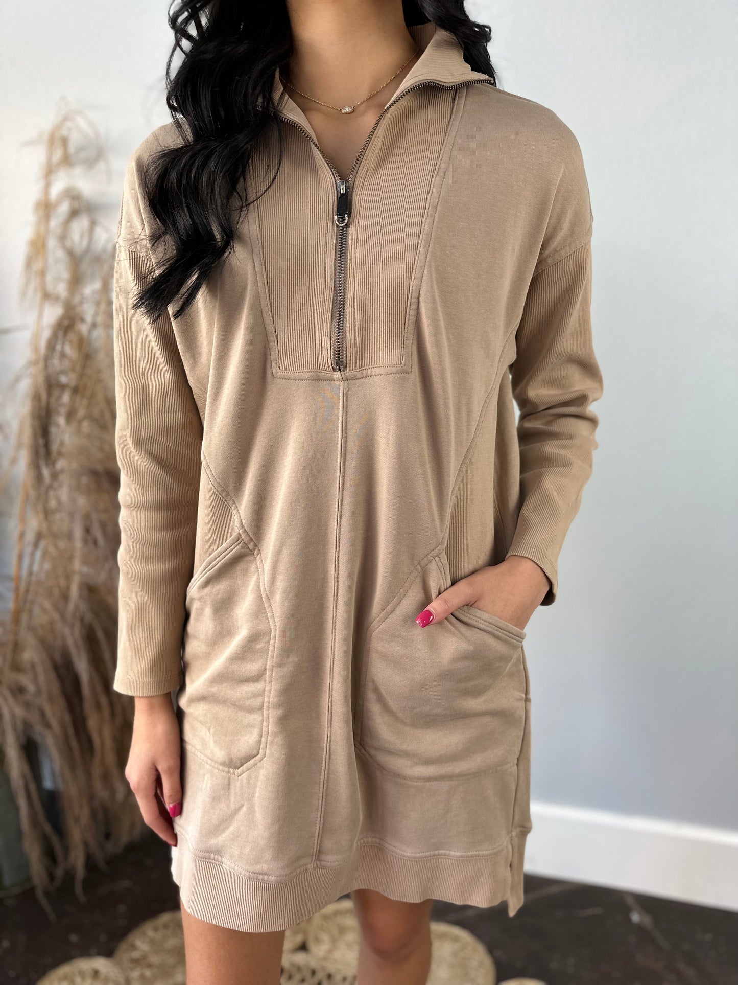 SOFT MOCHA FRONT ZIP DRESS