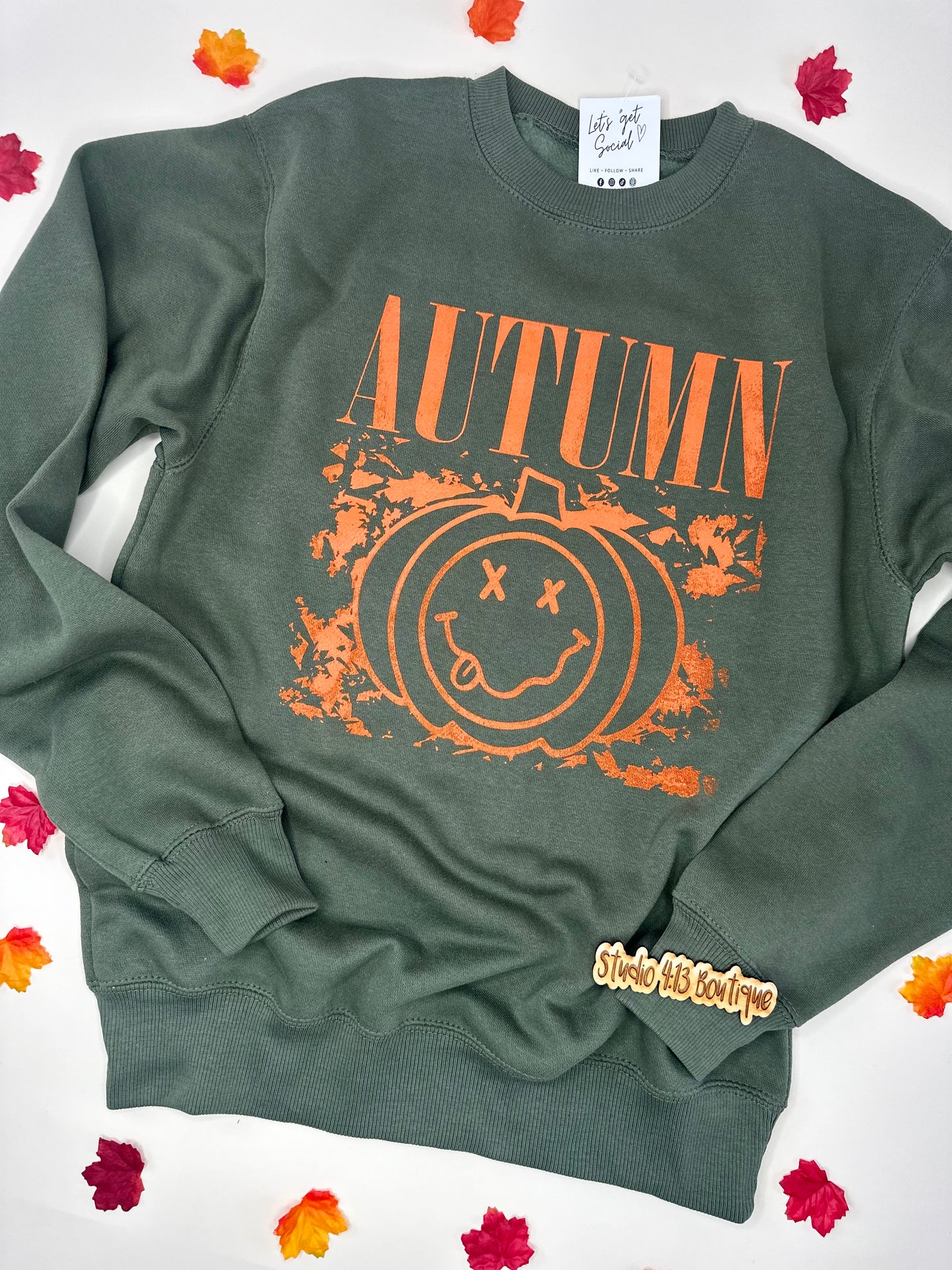 AUTUMN SMILEY OLIVE SWEATSHIRT