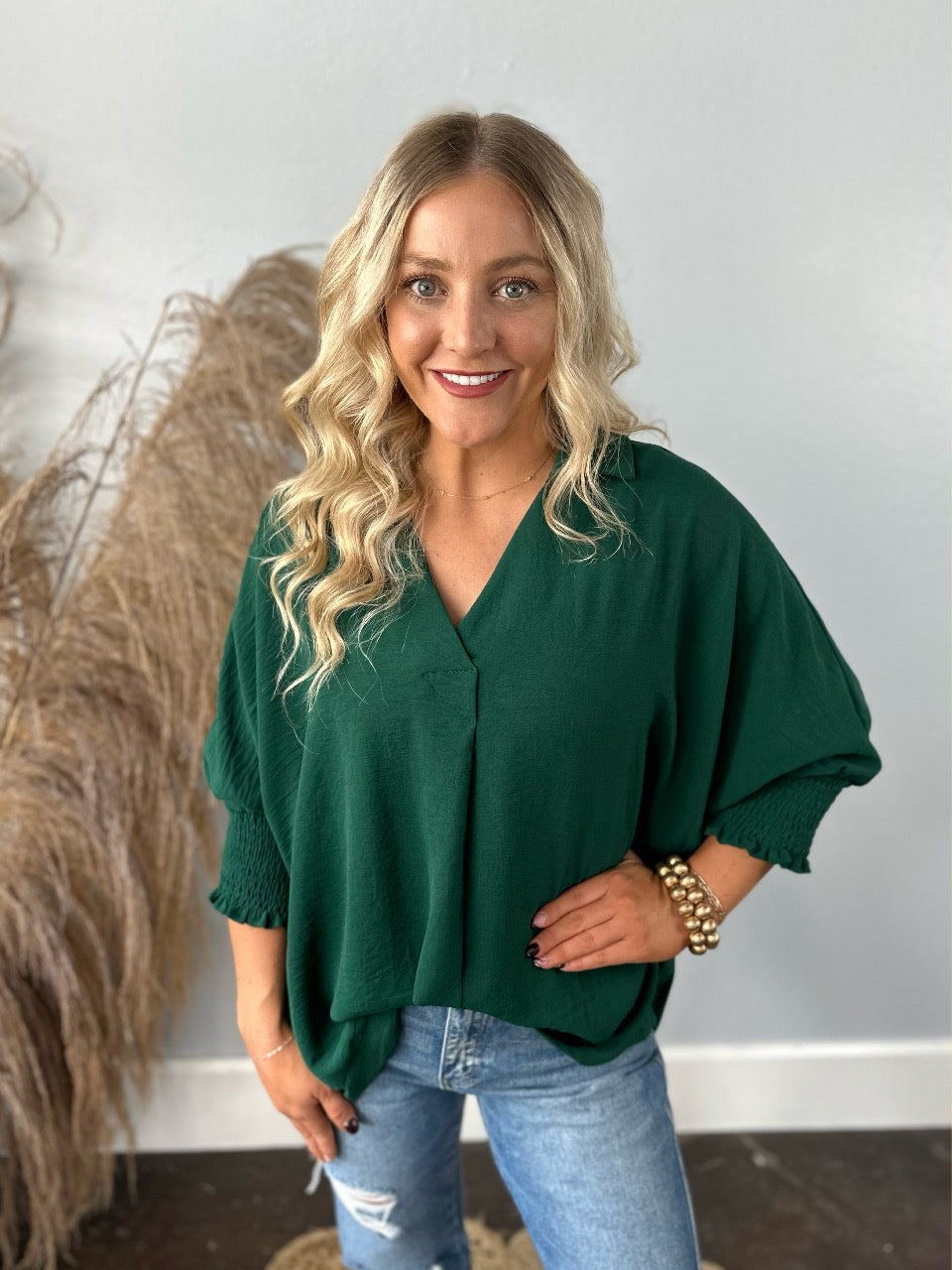 EMERALD V NECK OVERSIZED TOP
